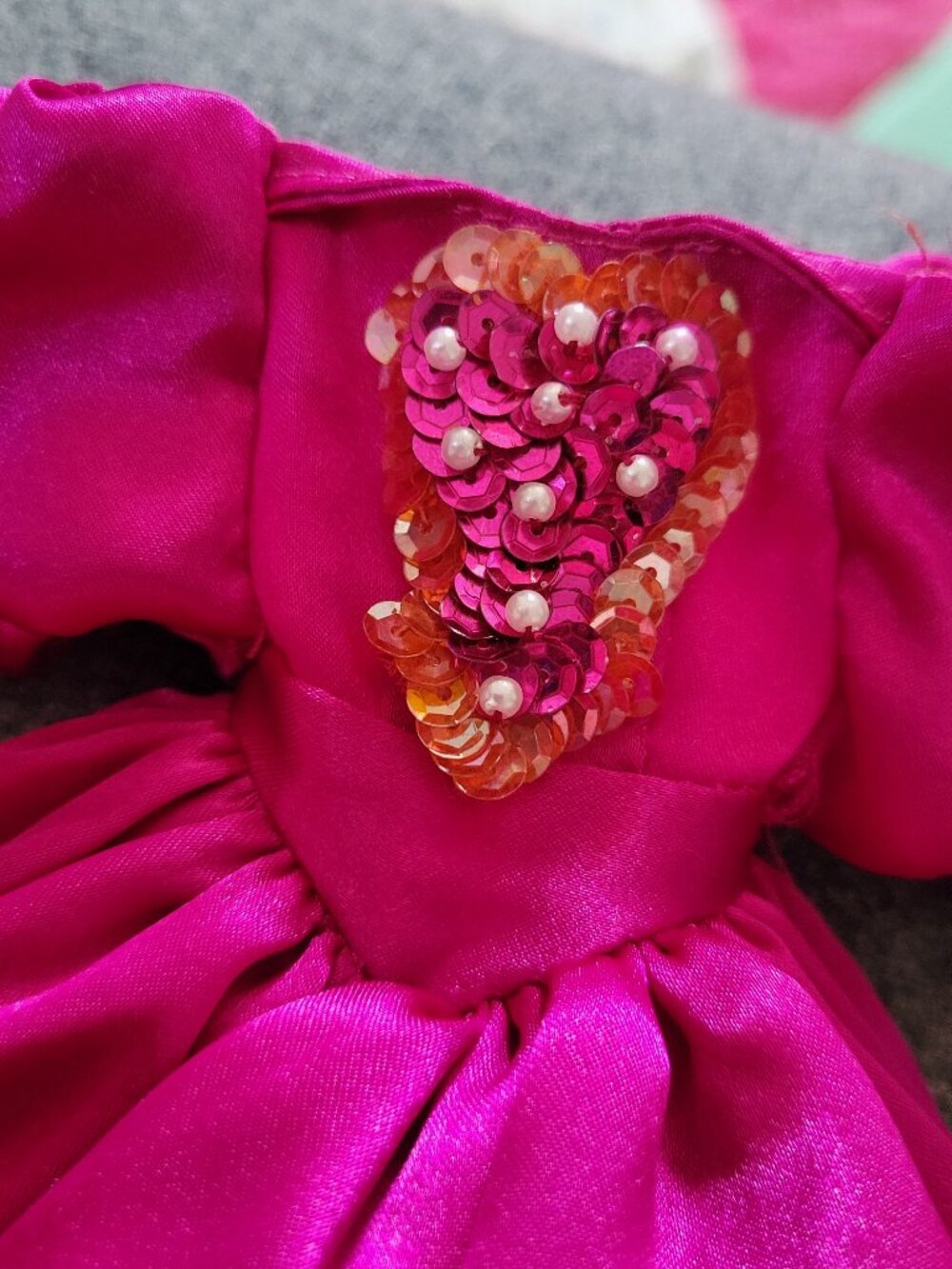 1980s Hasbro Barbie Sindy Doll Dress Fuschia Beaded Satin Gown